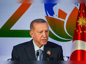 New Delhi: Turkiye's President Recep Tayyip Erdogan addresses a press conference...
