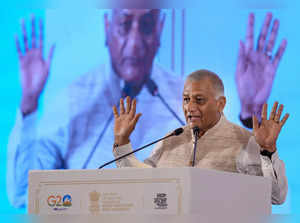 New Delhi: Union Minister of State for Transport & Highways VK Singh speaks at t...