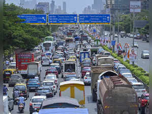 Mumbai: Vehicles move in slow pace during a traffic jam on Western Express Highw...