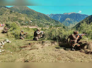 Reasi: Security personnel during an operation at a village in Reasi district. An...