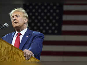 Former US president and 2024 Republican Presidential hopeful Donald Trump speaks during the South Dakota Republican Party’s Monumental Leaders rally at the Ice Arena at the Monument in Rapid City, South Dakota, September 8, 2023.