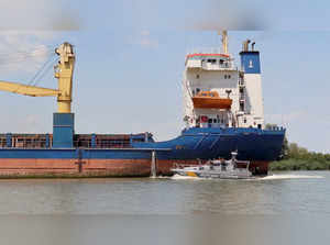 FILE PHOTO: A cargo ships heads from the Black Sea to the Danube, in Odesa region, Ukraine