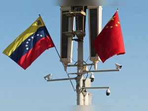 Flags of Venezuela and China in Beijing