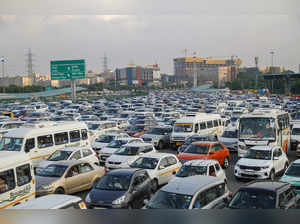 Gurugram: Vehicles stuck in a heavy traffic jam on Delhi- Gurugram expressway at...