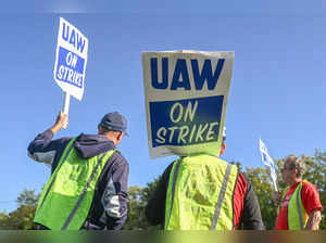 GM workers with the UAW Local 2250 Union strike outside the General Motors Wentzville Assembly Plant on September 15, 2023 in Wentzville, Missouri.