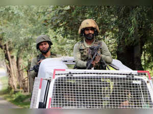 Anantnag, Sept 14 (ANI): Army personnel in position amid an encounter between th...