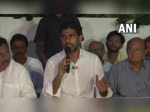 Former Andhra Pradesh CM & TDP chief Chandrababu Naidu's son Nara Lokesh says, "Corruption is not in Chandrababu's blood. He is a well-known personality in the country. Jagan (Andhra Pradesh CM) put him in jail intentionally, on false charges. All other political leaders called me up and extended their support. Jagan, can you tell me the actual cases against you. Avinash (Kadapa MP) saved you from the police in Vivekanand murder case.