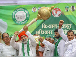 Lucknow: Bharatiya Kisan Union (BKU) leader Rakesh Tikait during the 'Kisan Maha...