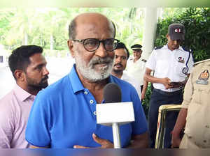 Lucknow, Aug 19 (ANI): Actor Rajnikanth speaks to the media before he pays a vis...