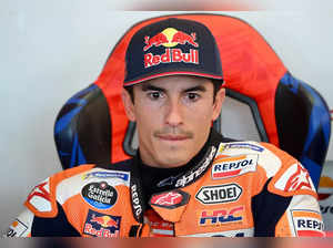Honda Repsol Honda Team's Spanish rider Marc Marquez reacts inside his box during a free practice session of the San Marino MotoGP Grand Prix at the Misano World Circuit Marco-Simoncelli in Misano Adriatico on September 8, 2023.