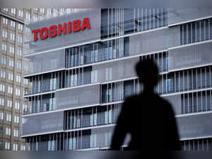 The logo of Toshiba Corporation displayed at the company's building in Kawasaki,