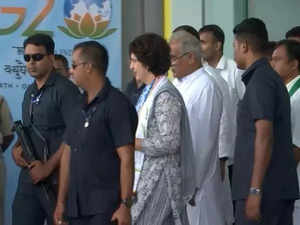 Priyanka Gandhi reaches Raipur airport, to address rally in poll-bound Chhattisgarh