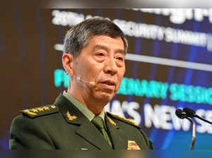 China's Minister of National Defence Li Shangfu delivers a speech during the 20th Shangri-La Dialogue summit in Singapore on June 4, 2023.