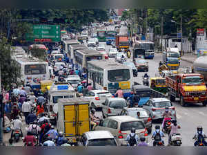 Bengaluru, Sept 11 (ANI): Traffic jam on one side of the Mysuru Road as private ...