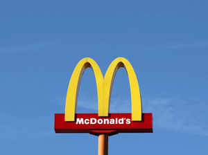 A sign for the U.S. fast food restaurant chain McDonald's is seen outside one of their restaurants in Sint-Pieters-Leeuw