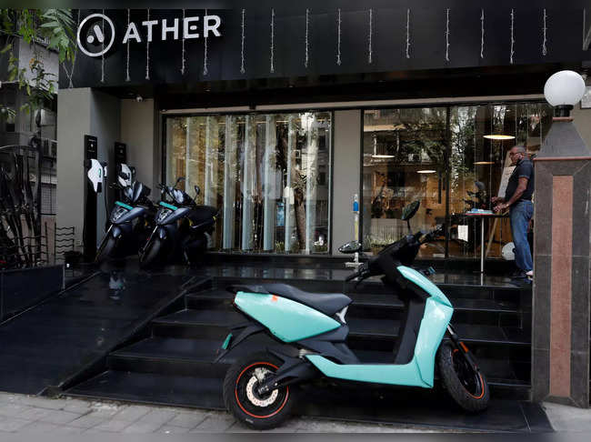 FILE PHOTO: Ather electric scooters are seen outside the showroom in Mumbai