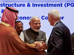 Saudi Arabia's Crown Prince and Prime Minister Mohammed bin Salman (L), India's Prime Minister Narendra Modi (C) and US President Joe Biden attend a session as part of the G20 Leaders' Summit at the Bharat Mandapam in New Delhi on September 9, 2023.