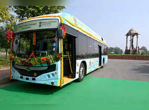 New Delhi, Sept 25 (ANI): India's 1st Green Hydrogen Fuel Cell Bus parked at Ind...