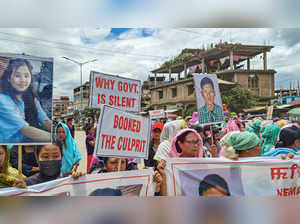 Imphal: Meiteis community people take part in a protest demanding governments to...
