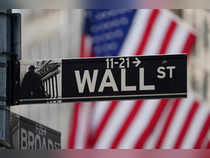 Wall Street sign pictured at the New York Stock exchange (NYSE) in the Manhattan borough of New York City