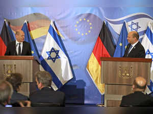Jerusalem: Israel's Prime Minister Naftali Bennett, right, and German Chancellor...