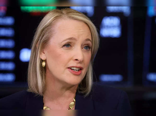 Julie Sweet, Chair and Chief Executive Officer of Accenture, speaks during an interview on the floor of the NYSE in New York