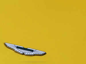 FILE PHOTO: Emblem is seen on Aston Martin at their production facility in Gaydon