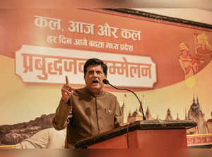 Jabalpur: Union Minister for Commerce and Industry Piyush Goyal addresses during...
