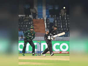 Hyderabad: New Zealand's batter Rachin Ravindra plays a shot during the ICC Men'...