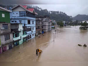 North Sikkim: A flooded locality at Muguthang in north Sikkim. A sudden cloud bu...