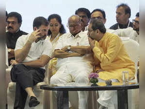Mumbai: Congress leader Rahul Gandhi interacts with NCP chief Sharad Pawar and S...