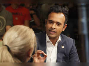 Republican presidential candidate Vivek Ramaswamy participates in a tv interview...