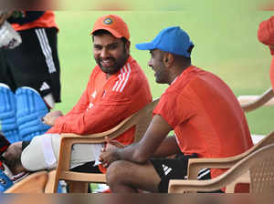 India's captain Rohit Sharma (L) and Ravichandran Ashwin attend a practice session ahead of their 2023 ICC men's cricket World Cup one-day international (ODI) match against Australia at the MA Chidambaram Stadium in Chennai on October 5, 2023.