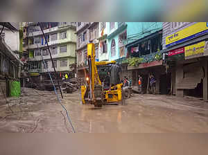 North Sikkim: A flooded locality in north Sikkim. A sudden cloud burst over Lhon...