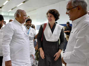 Hyderabad: Congress President Mallikarjun Kharge General Secretary Priyanka Gand...