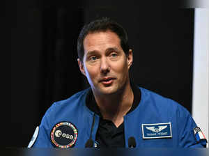 European Space Agency's French astronaut Thomas Pesquet speaks during the Indian Space Conclave in New Delhi on October 9, 2023.