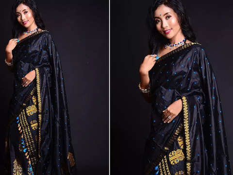 Heartbeat - A Navy Blue Assam Silk Saree – Indostrings