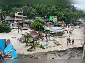 North Sikkim: A damaged residential area following flash floods, in North Sikkim