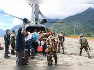 North Sikkim: Tourists being evacuated from a flood-affected area of North Sikki...