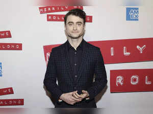 Daniel Radcliffe attends Broadway's red carpet celebration of "Merrily We Roll A...