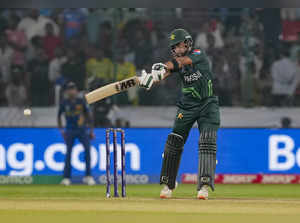 Hyderabad: Pakistan's batter Abdullah Shafique plays a shot during the ICC Men's...