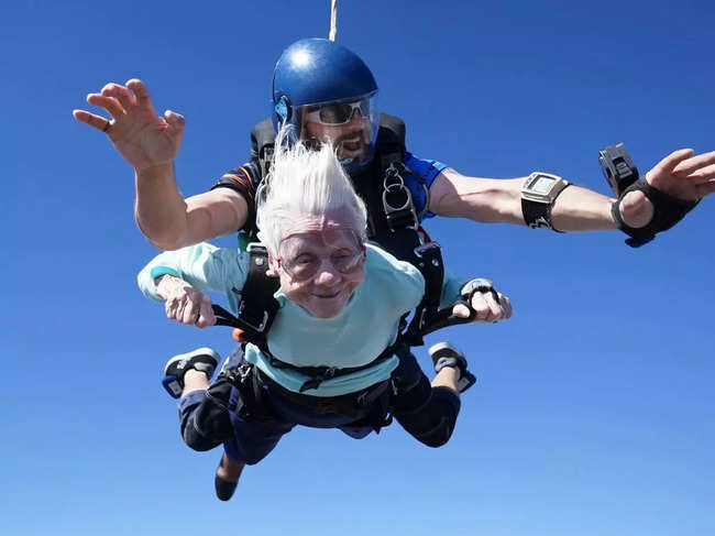 Hoffner made the tandem skydive on October 1, and while she didn't intend to break a record, her jump could potentially land her in the record books.