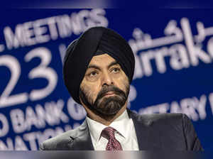 World Bank Group (WBG) president Ajay Banga attends a press conference on the third day of the annual meetings of the WBG and the  International Monetary Fund (IMF) in the Moroccan city of Marrakesh on October 11, 2023.