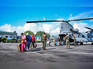 Sikkim: Tourists evacuated by the Indian Air Force from flood-affected Lachen ar...