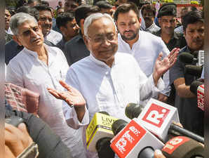 Patna: Bihar Chief Minister Nitish Kumar addresses the media during birth annive...