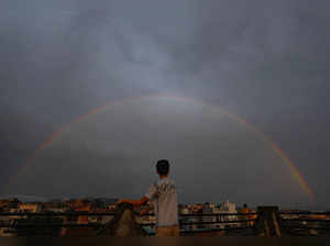 Jammu: A rainbow appears after monsoon rain in Jammu. (PTI Photo)(...