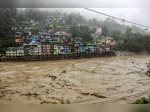 North Sikkim: Flooded Teesta river in north Sikkim.  A sudden cloud burst over L...