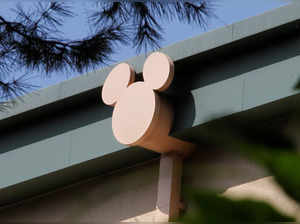 FILE PHOTO: A rain spout stylized with the outline of Disney character Mickey Mouse is seen on a building at The Walt Disney Co. studios in Burbank
