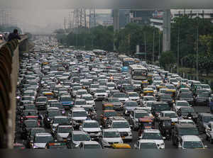 Gurugram: Vehicles stuck in a traffic jam at Shankar Chowk, in Gurugram. (PTI Ph...