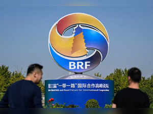 An installation of the Belt and Road Forum is seen in Beijing on October 16, 2023.